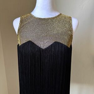 Topshop Black & Gold Metallic Fringe Dress - Size 8 (1920s-Inspired)